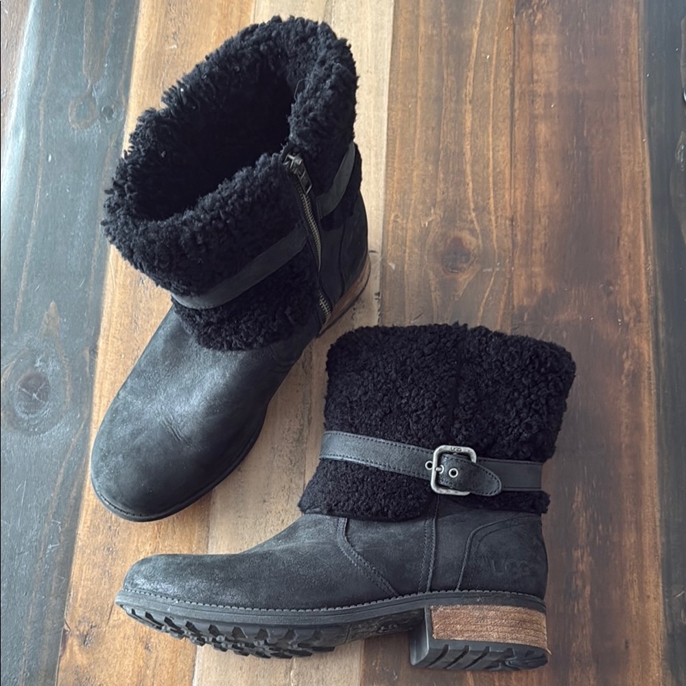 UGG Black and Brown Shearling Boots
